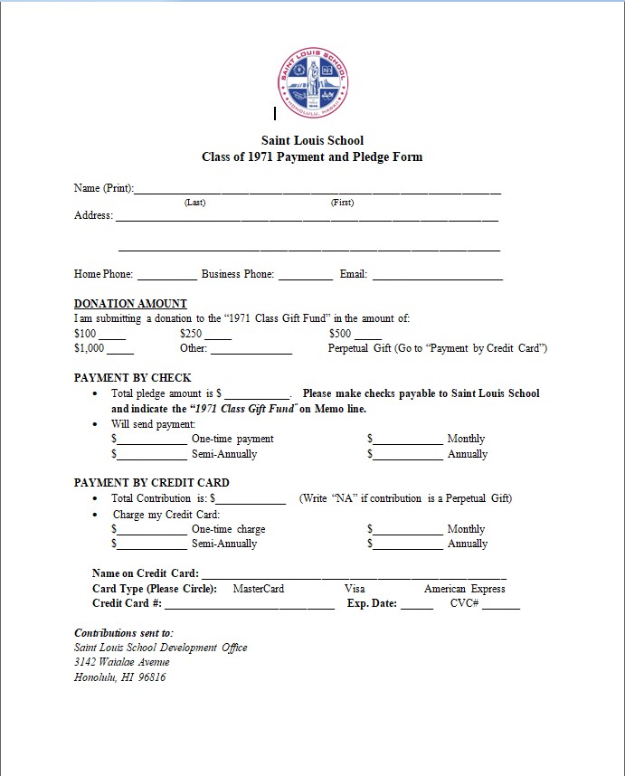 class of 71 payment pledge form